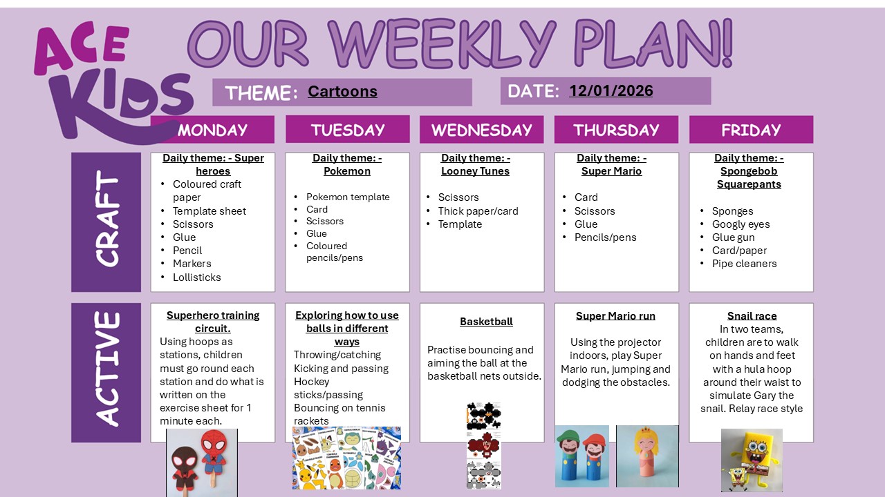 Image of ACE Kids Weekly Theme Chart w/c 12th January