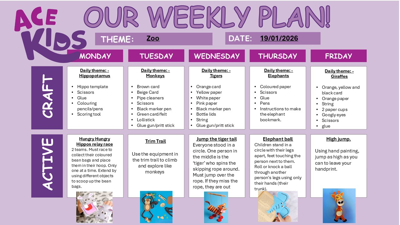 Image of ACE Kids Weekly Theme Chart w/c 19th January