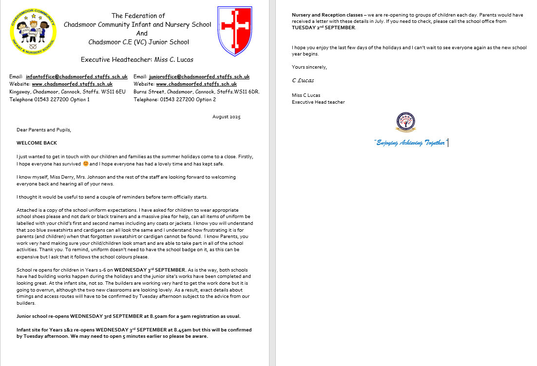 Image of Welcome Letter from EHT September 2025