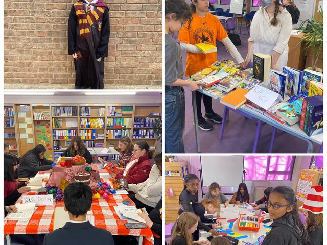 A selection of students in costume enjoying reading