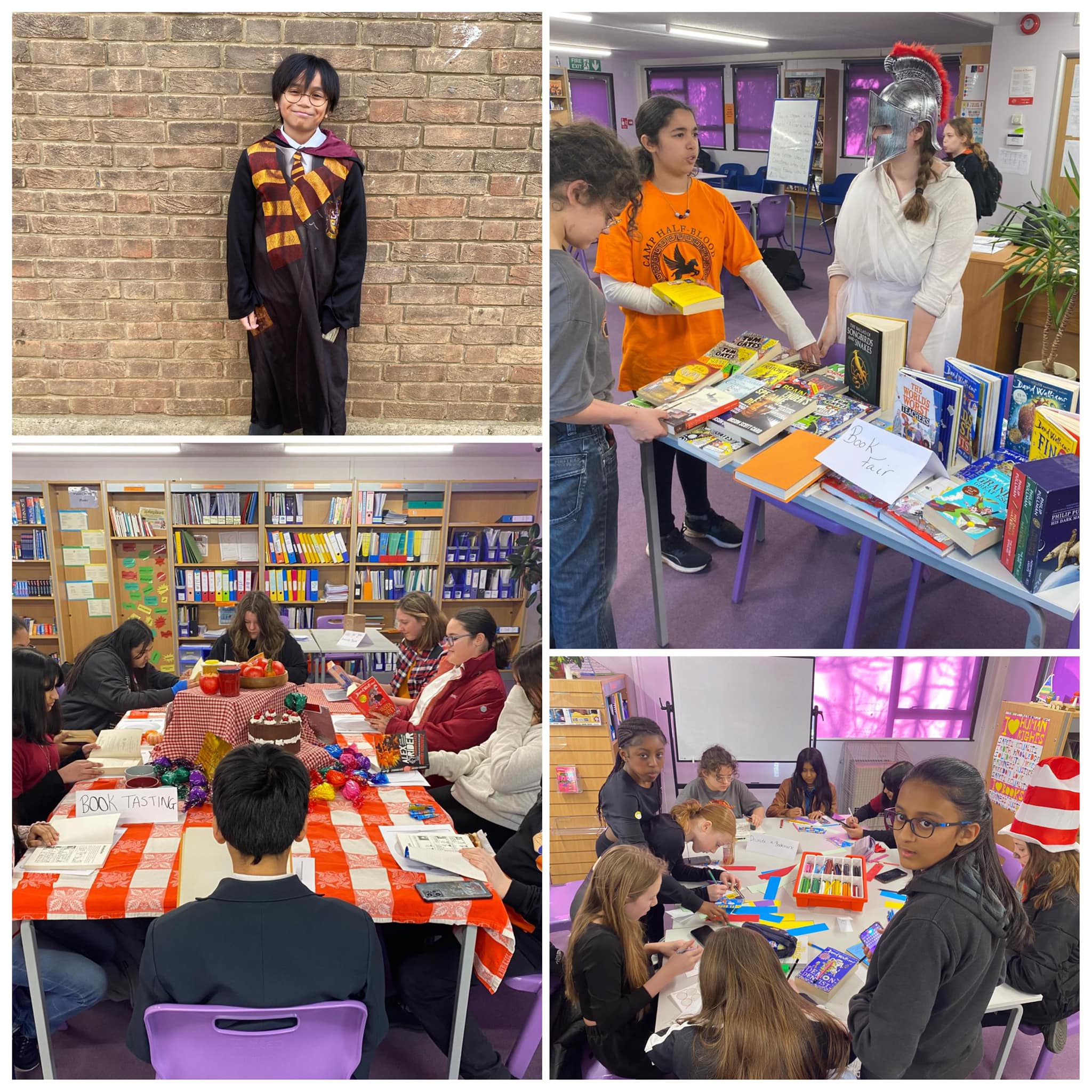 A selection of students in costume enjoying reading