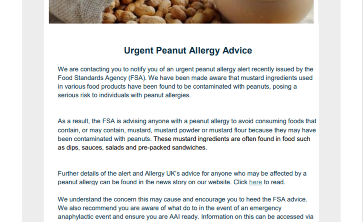 Image of URGENT ALLERGY ALERT - PLEASE READ