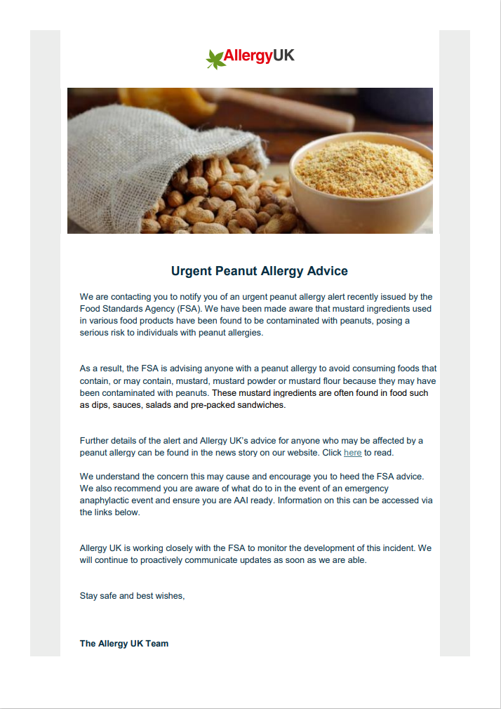 Image of URGENT ALLERGY ALERT - PLEASE READ