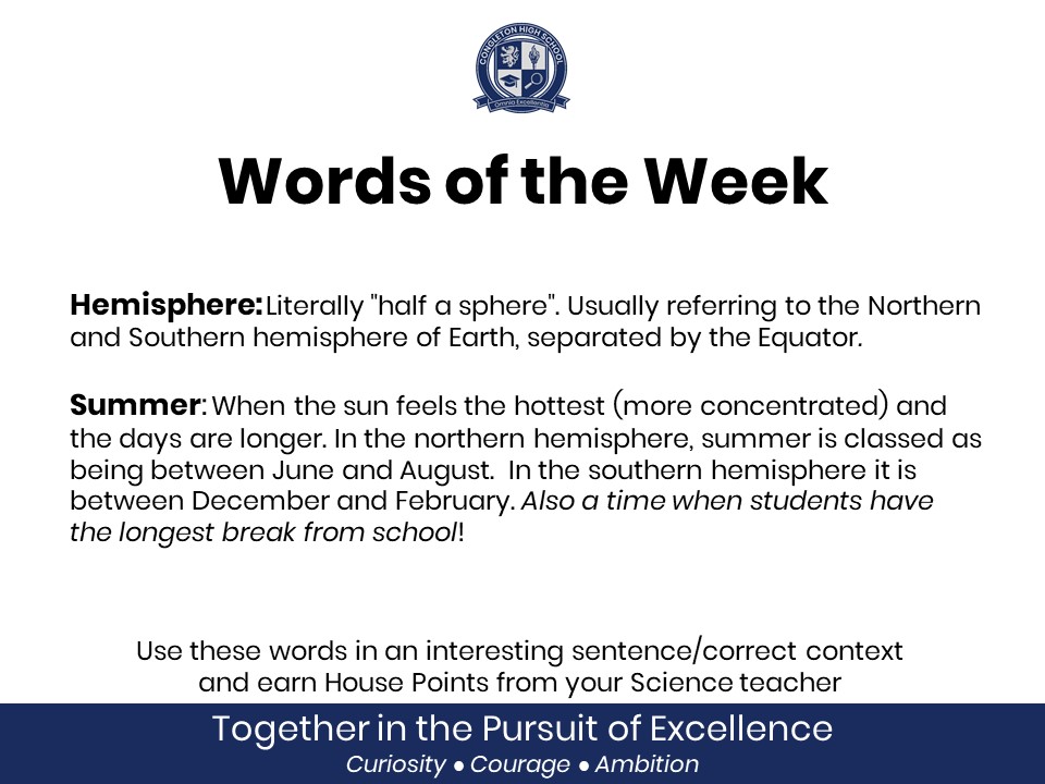 Image of Our Science Words of the Week.