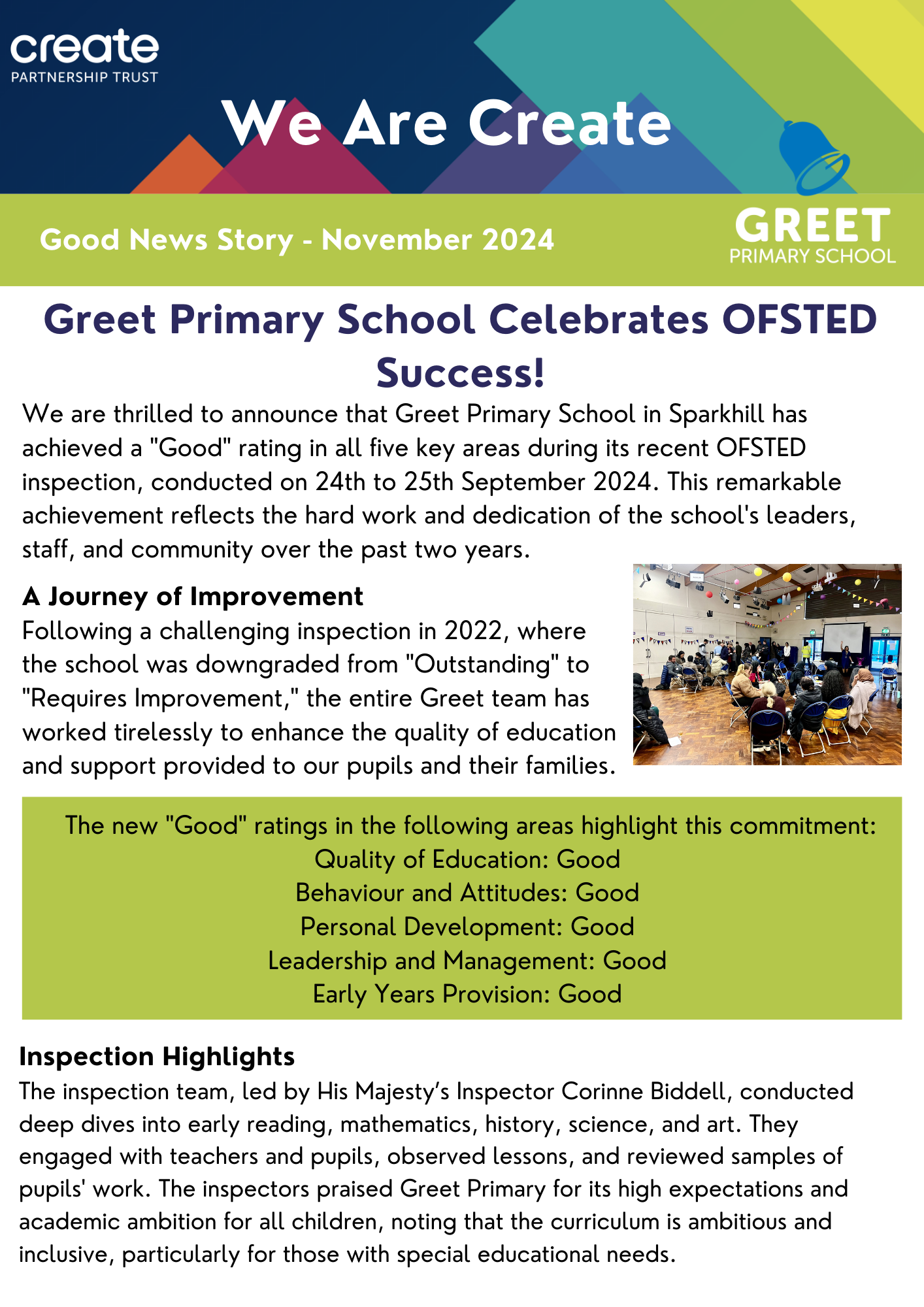 Image of Greet celebrates OFSTED success