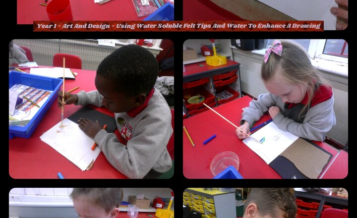 Image of Year 1 - Art and Design - Using Water Soluble Felt Tips and Water To Enhance A Drawing.