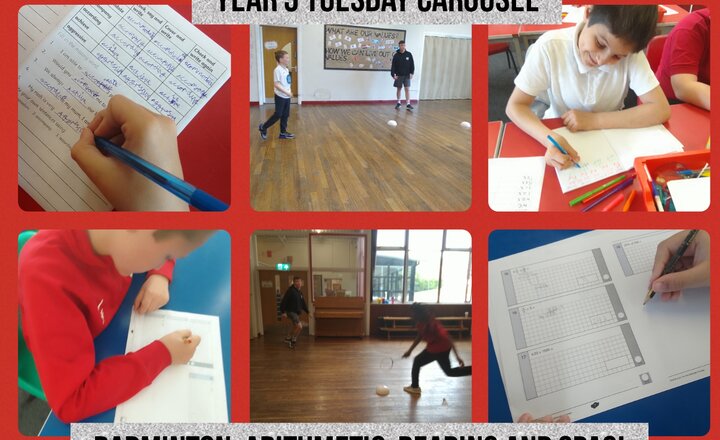 Image of Year 5 Tuesday Carousel: Badminton, Arithmetic, Reading and SPAG!