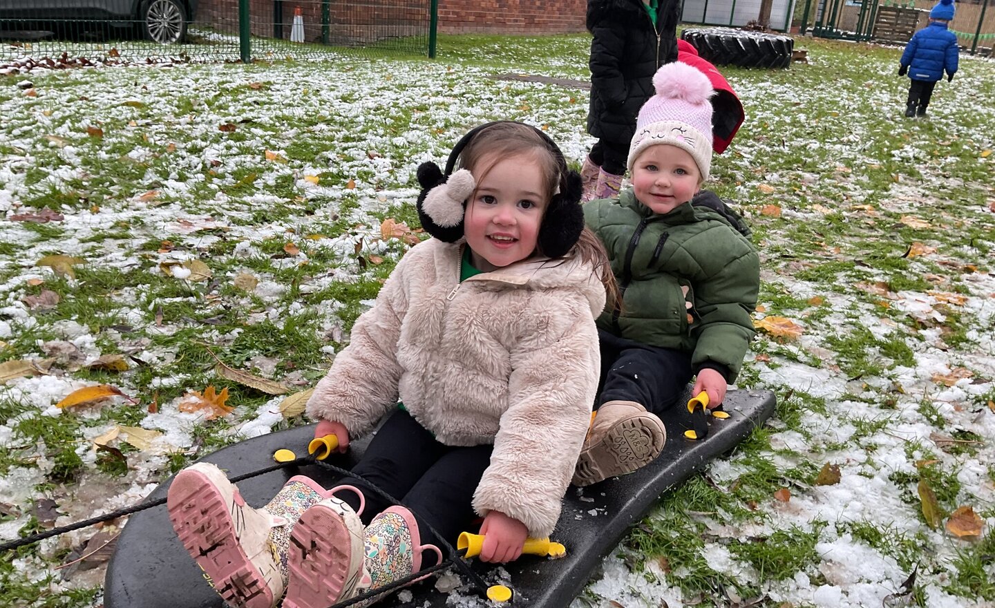 Image of Snow and sledging in Nursery A