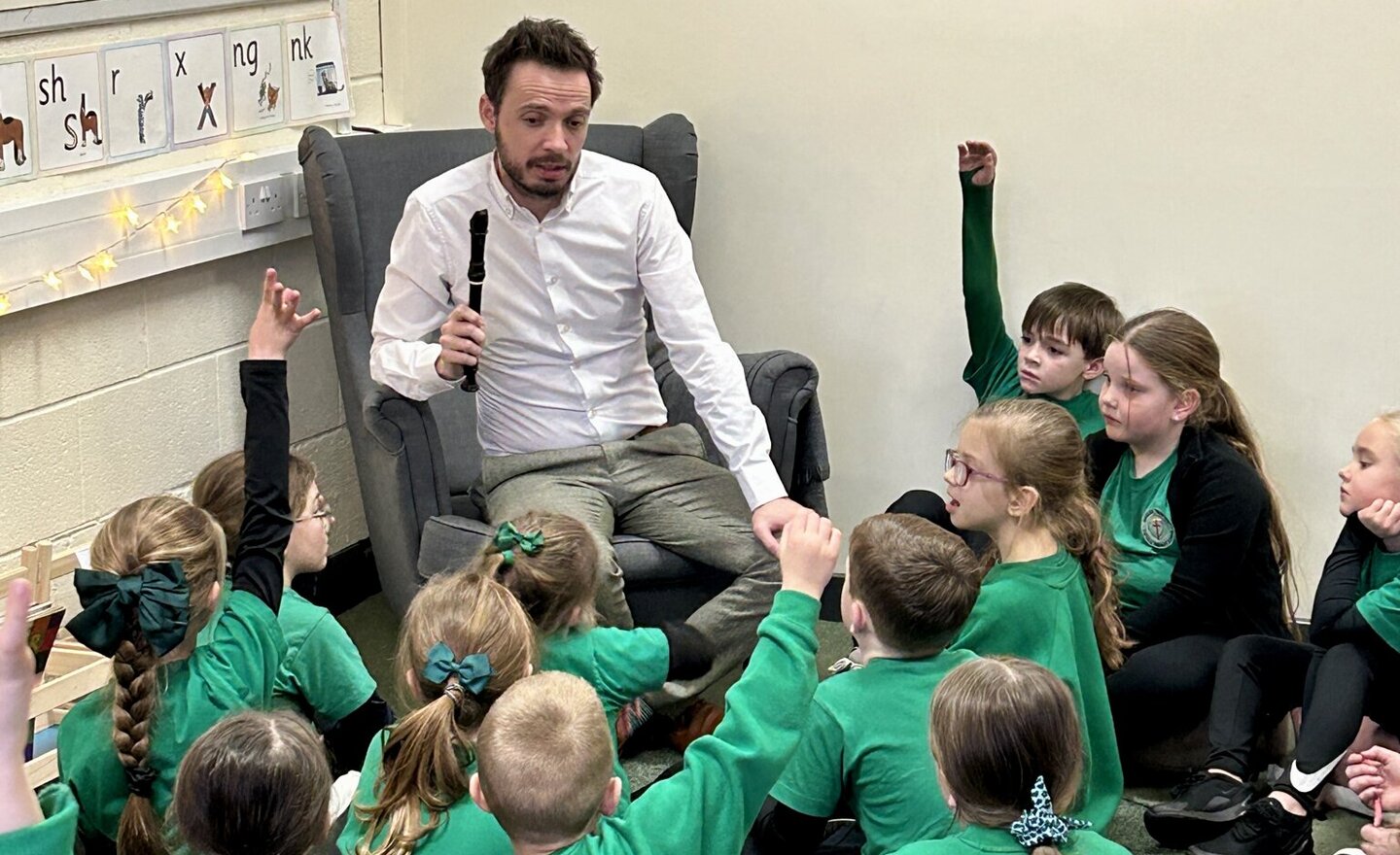 Image of Year 3 learning to play recorder