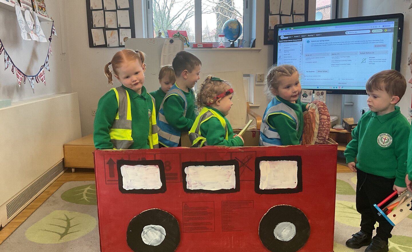 Image of Bus building, driving and travelling.