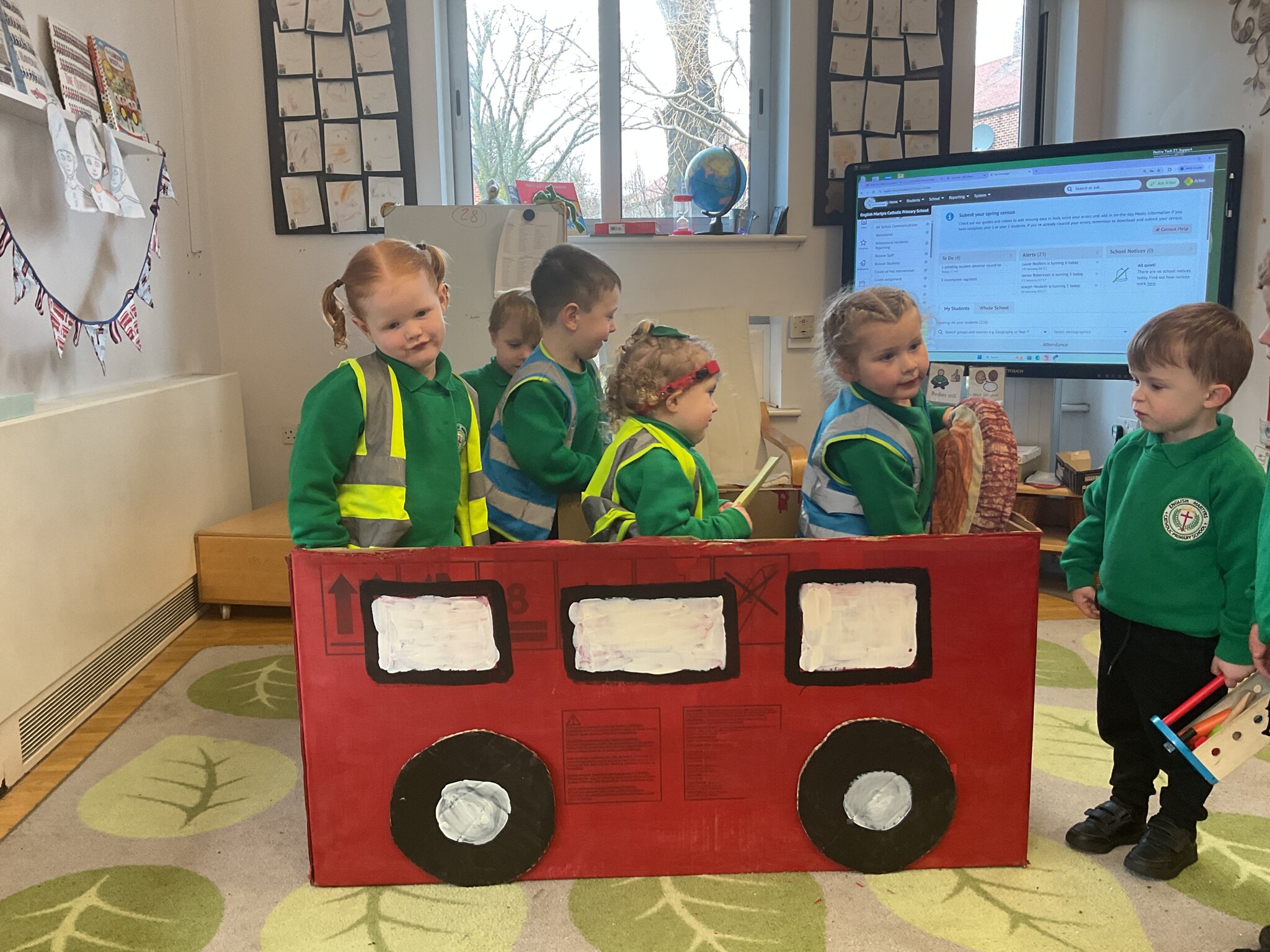 Image of Bus building, driving and travelling.