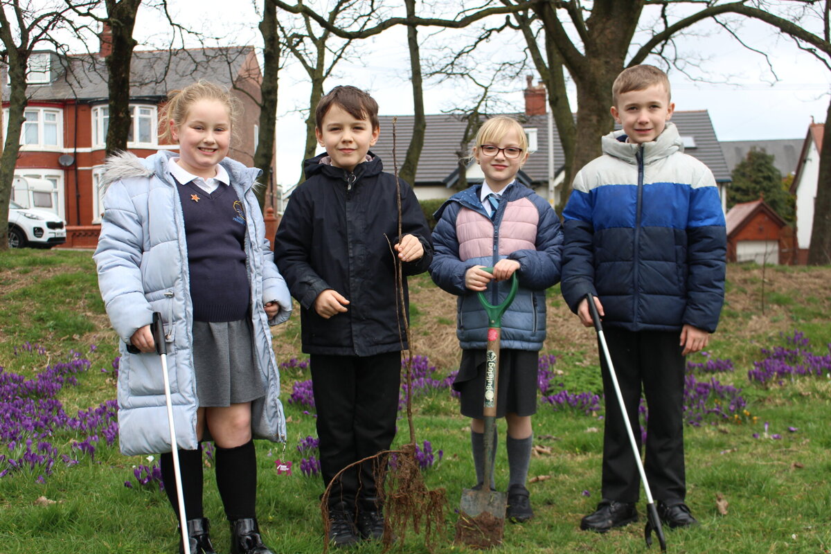 Image of Eco-friendly primary pupils plant trees for change