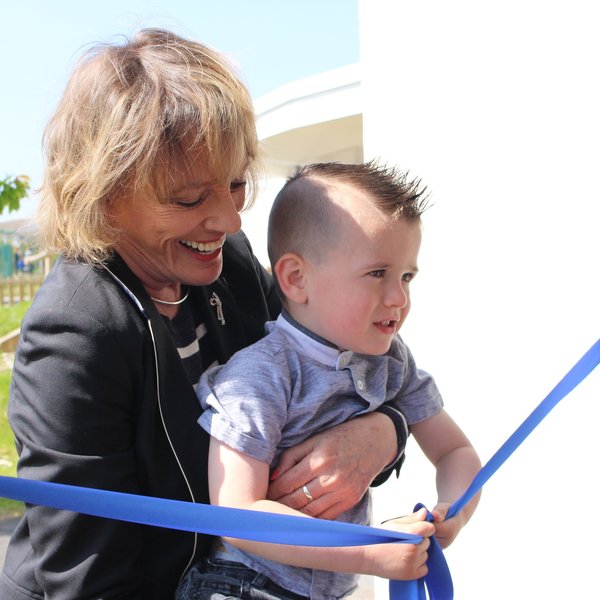 Image of Rocco opens Mereside Children's Centre play area with Dame Esther Rantzen!