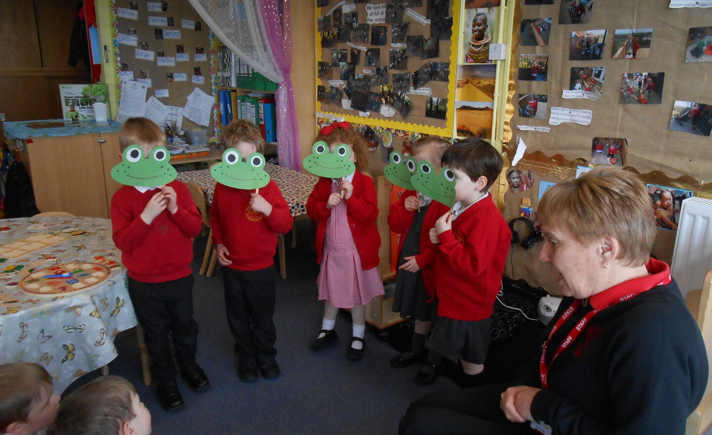 Image of 5 speckled frogs