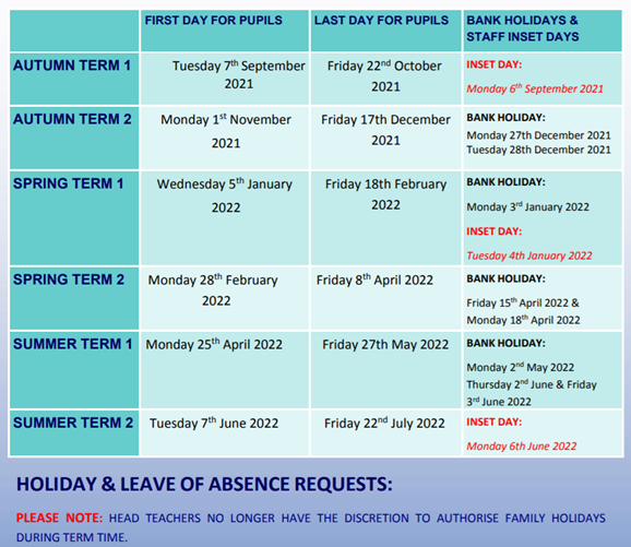 Image of Academic Dates 2021-22