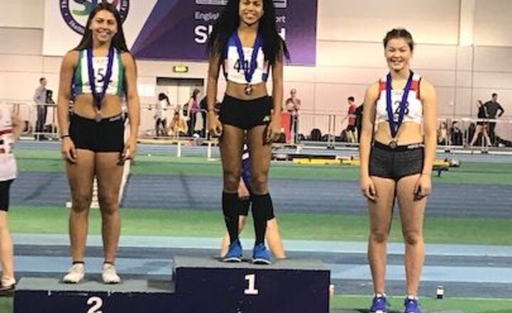 Image of  Jasmine wins 60m Hurdles at Northern Indoor Championships 2018