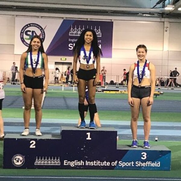 Image of  Jasmine wins 60m Hurdles at Northern Indoor Championships 2018