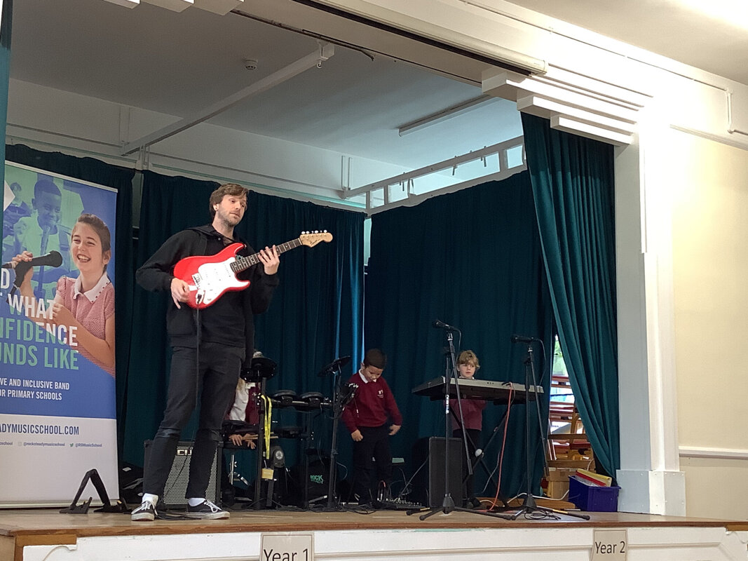 Image of Jamie from Rocksteady Music Schools visited Grange Infants’ School