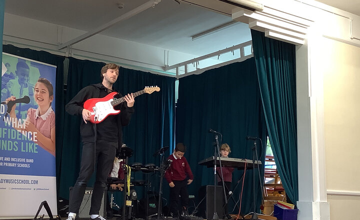 Image of Jamie from Rocksteady Music Schools visited Grange Infants’ School