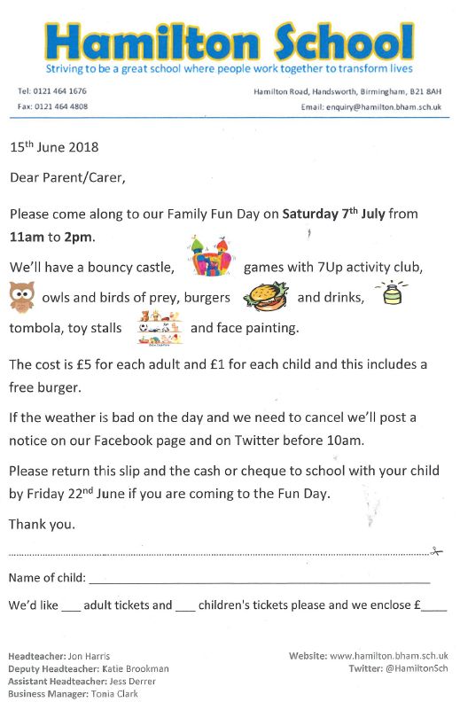 Image of Family Funday Letter
