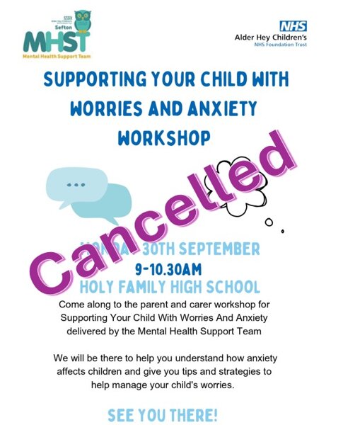 Image of Cancelled due to illness- Parenting an anxious child workshop - Mon 30th September 9.00-10.30