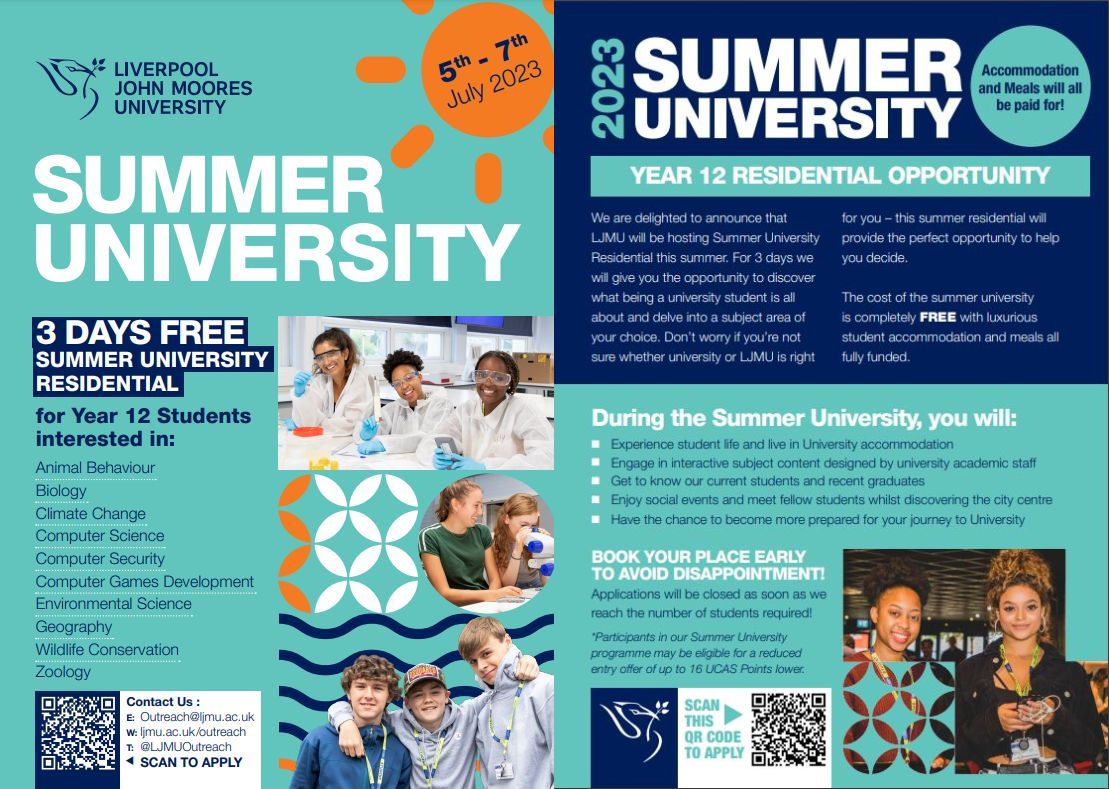 Image of FREE LJMU Year 12 Summer University- Wednesday 5th-Friday 7th of July 2023