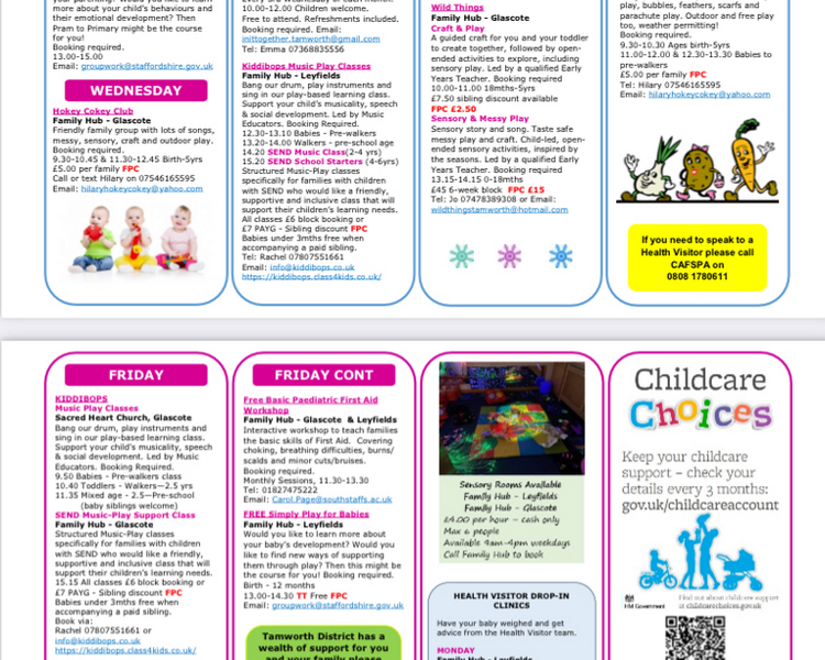 Image of Tamworth Family Hub Activities Timetable