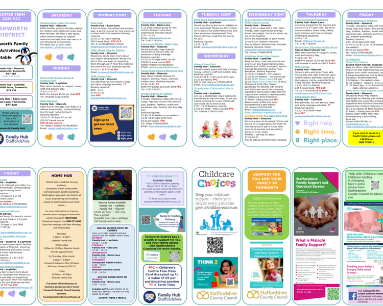 Image of Tamworth Family Hub Activities Timetable Winter Term 2025 V22