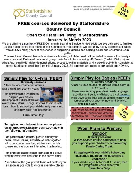 Image of Free courses delivered by Staffordshire County Council for young families