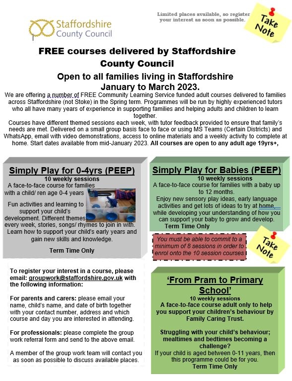 Image of Free courses delivered by Staffordshire County Council for young families