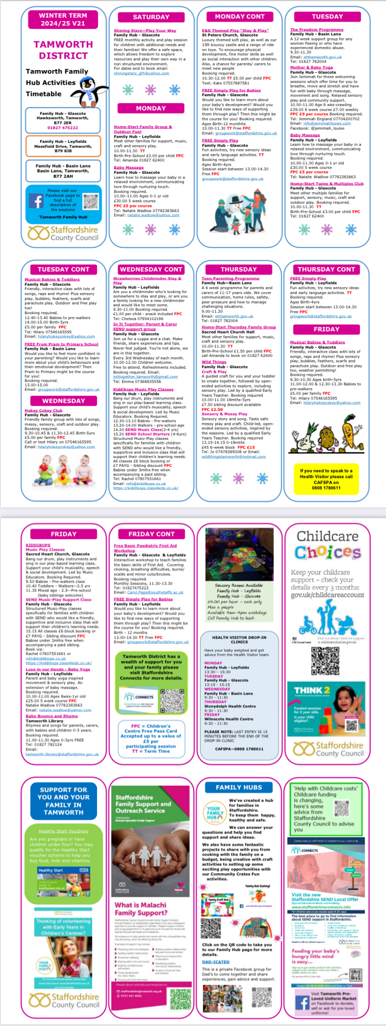 Image of Tamworth Family Hub Activities Timetable