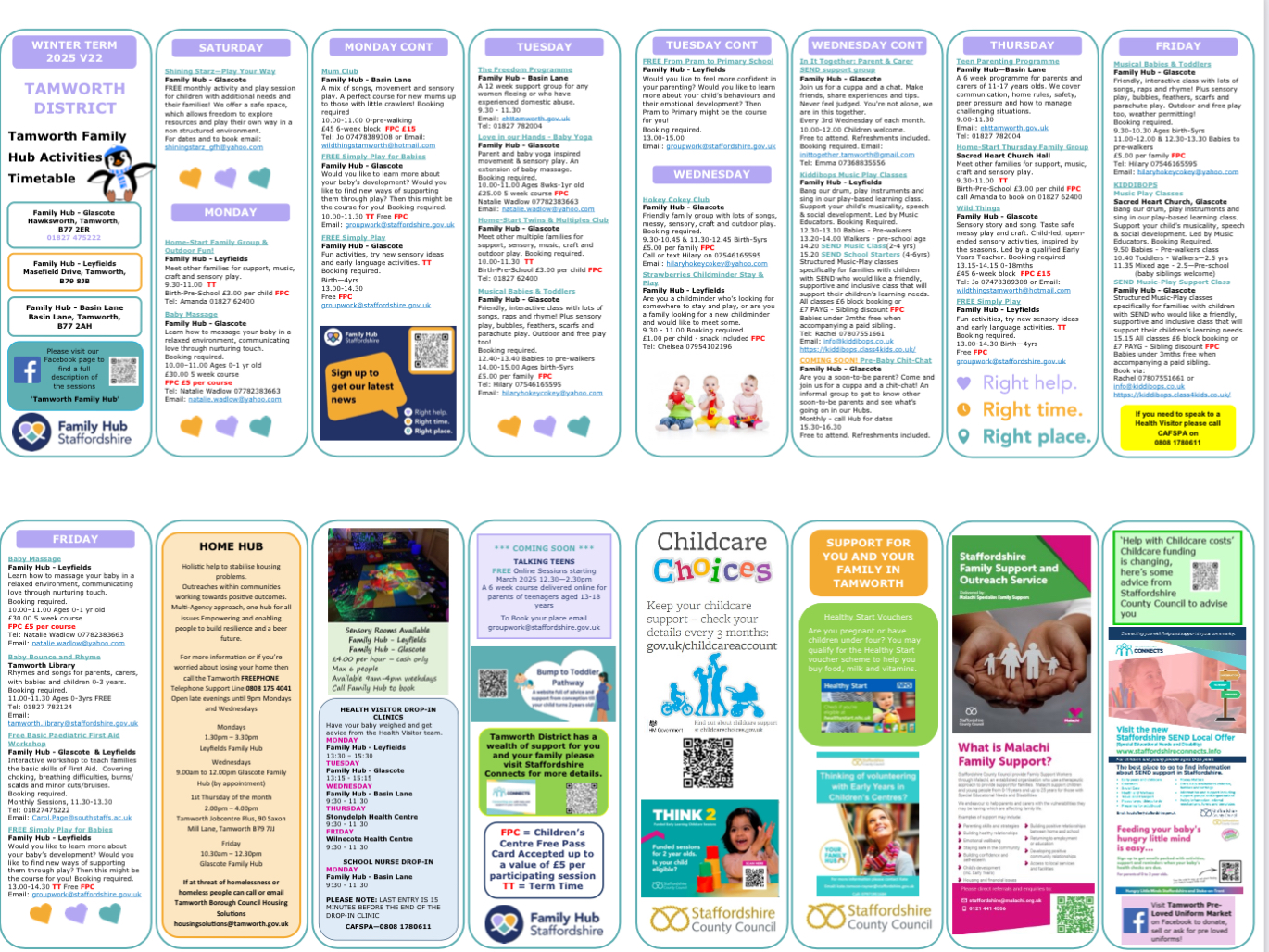 Image of Tamworth Family Hub Activities Timetable Winter Term 2025 V22