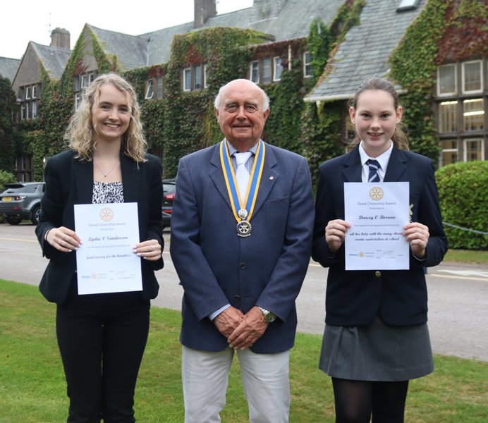 Image of KGS pupils, Lydia and Darcey, presented with their Rotary Good Citizenship Awards