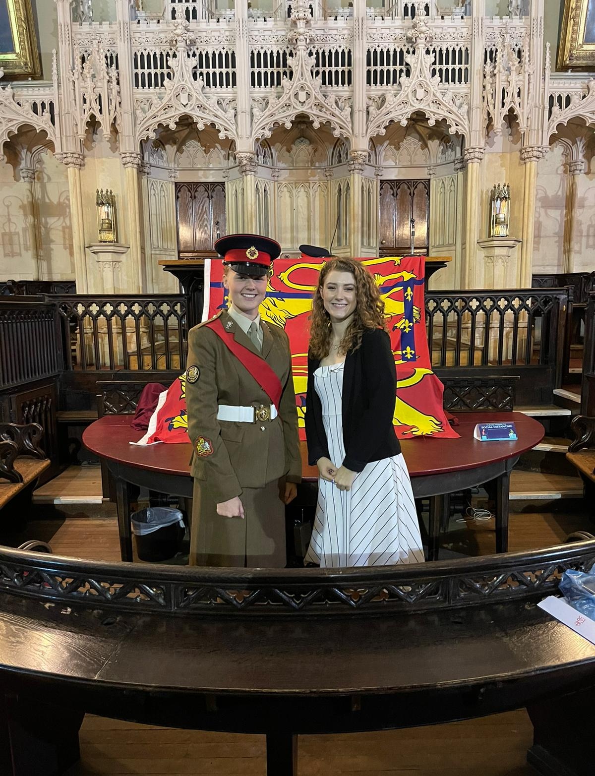 Image of Old Kirkhamian, Sophie, and CCF RSM, Abigail, at the Lord Lieutenants' Awards Ceremony