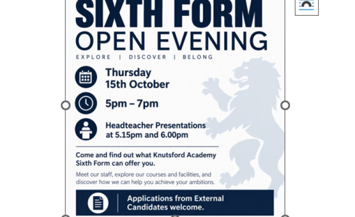 Image of Sixth Form Open Evening Thursday 15th October 5pm - 7pm