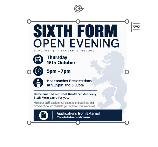 Image of Sixth Form Open Evening Thursday 15th October 5pm - 7pm