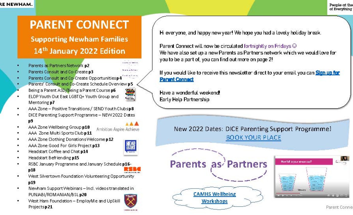 Image of Parent Connect Supporting Newham Families 14th January 2022 Edition
