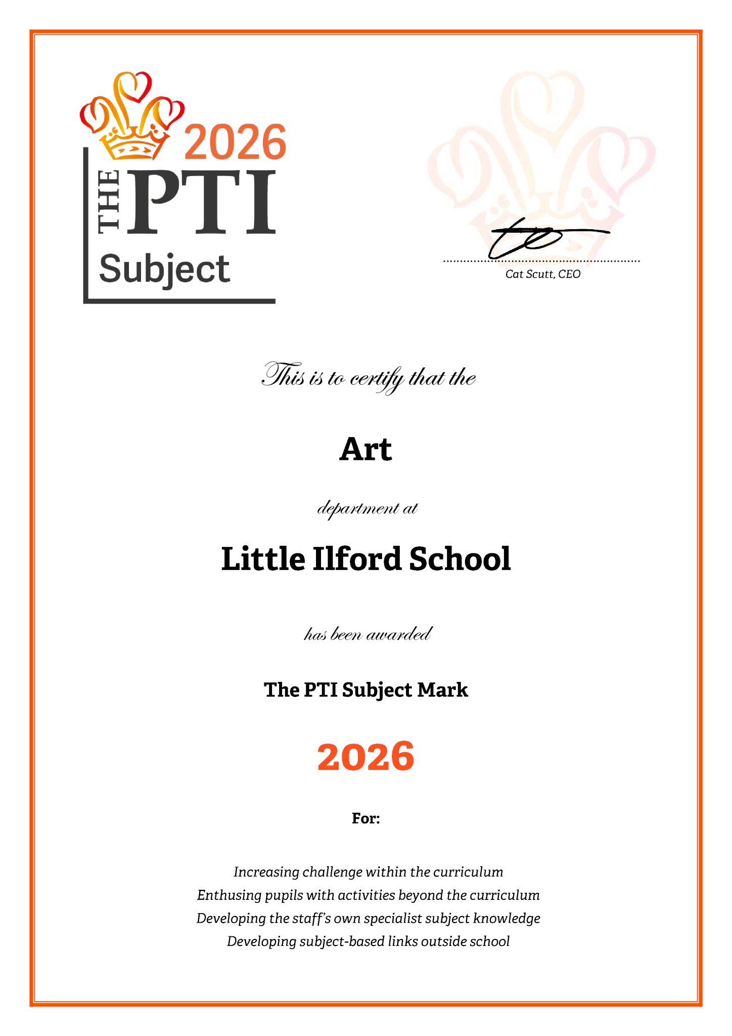 Image of PTI Subject Mark 2026 - Art