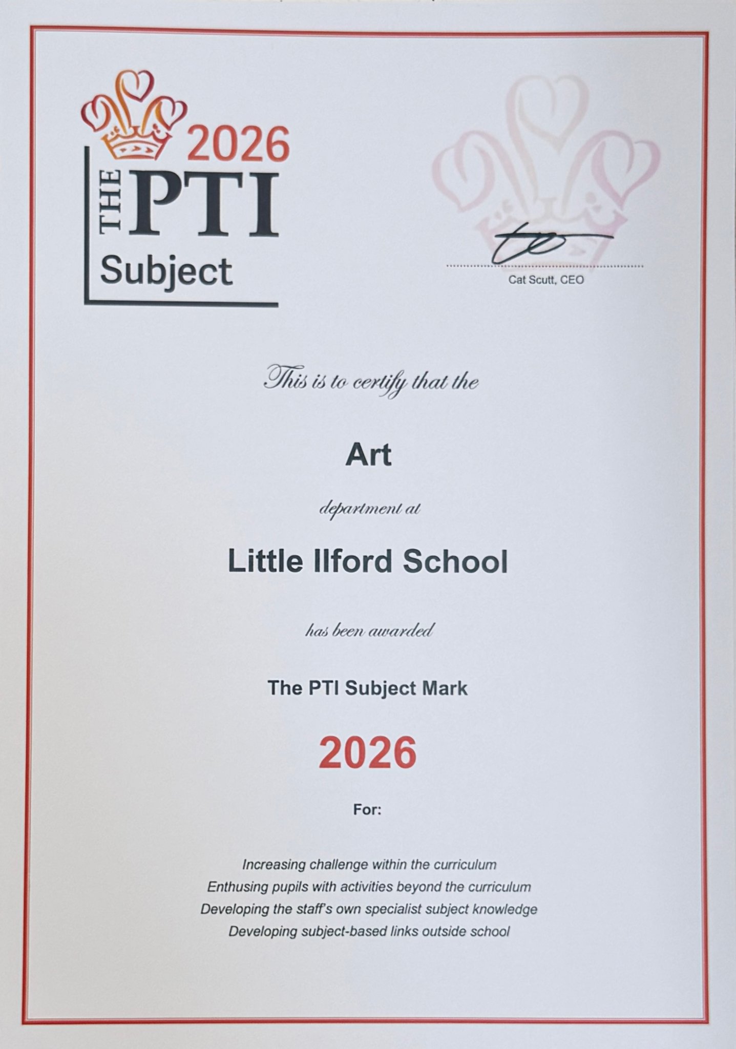 Image of PTI Subject Mark 2026 - Art 