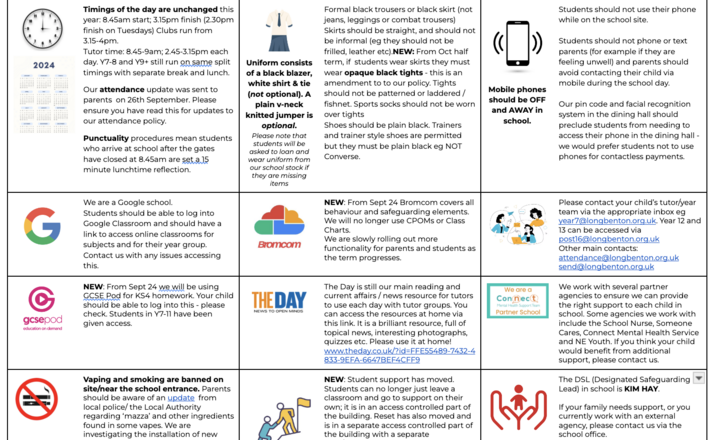Image of Parent Reminders - school on a page