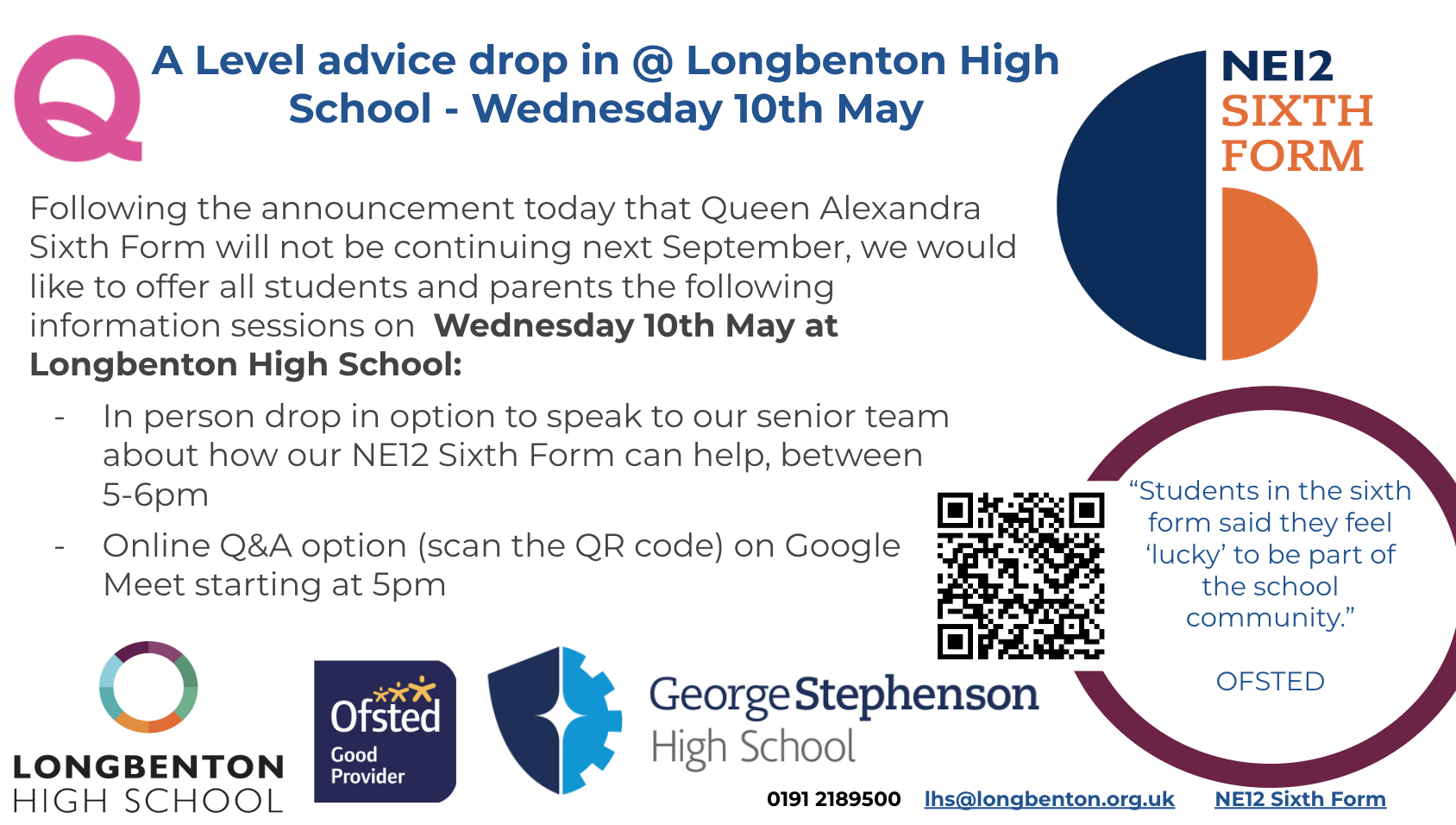 Image of A Level advice drop in for Queen Alexandra Sixth Form students