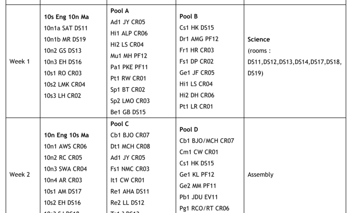 Image of Year 10 Keep Up Session Timetable