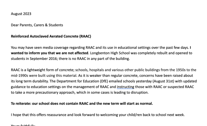 Image of RAAC Statement August 2023