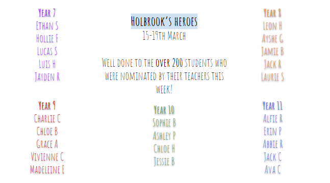 Image of Holbrook's heroes 15-19th March