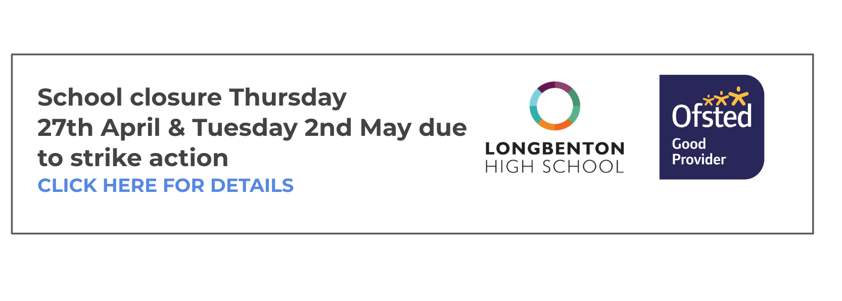 Image of School closure due to strike action 27.04 and 2.05