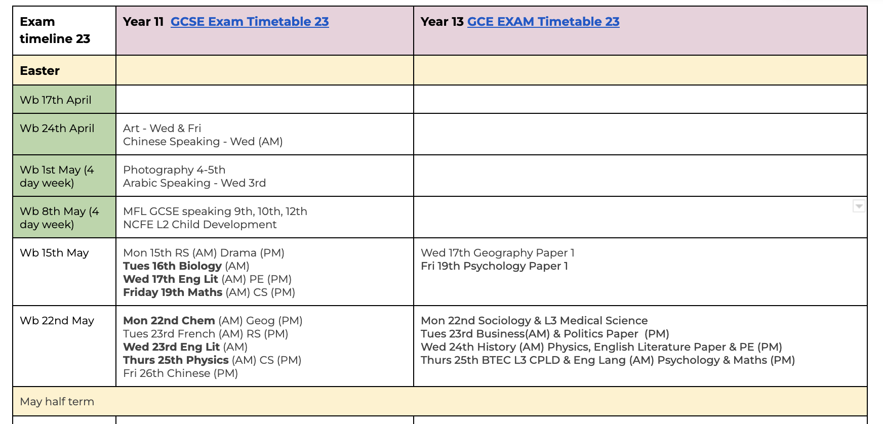 Image of Year 11 & 13 Exams starting 15th May 2023