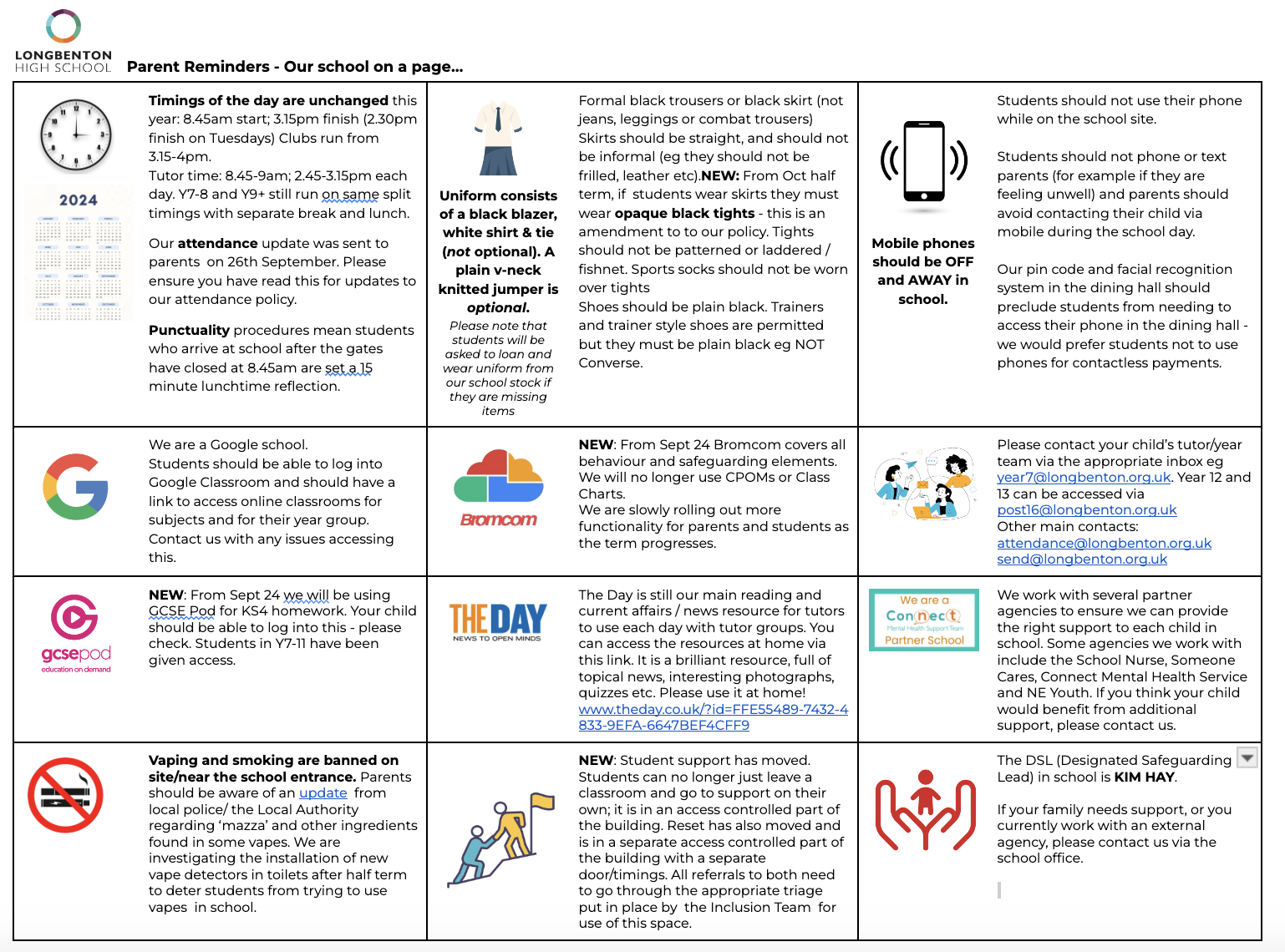 Image of Parent Reminders - school on a page