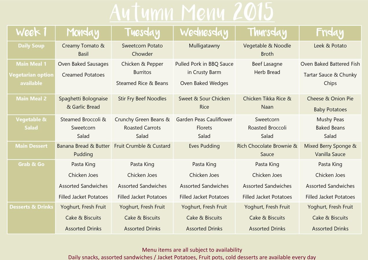 Menu Autumn | Lytham St Annes High School