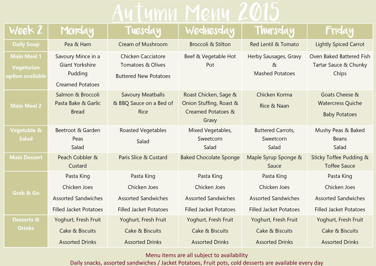 Menu Autumn | Lytham St Annes High School