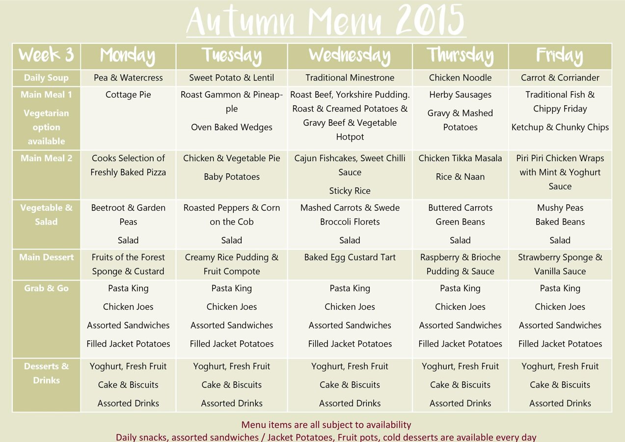 Menu Autumn | Lytham St Annes High School